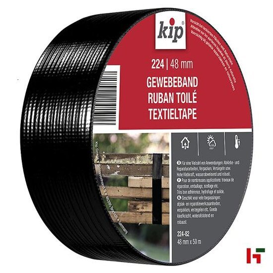 Tapes & verpakkingsmateriaal - Kip Steenband Textiel, 224 Zwart 48 mm / 50 m - Kip