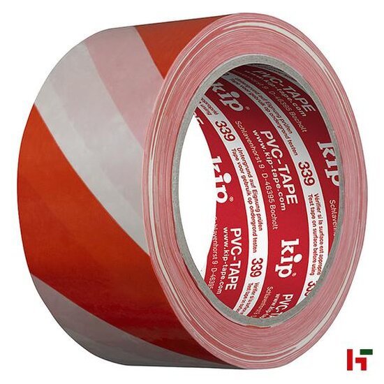 Tapes & verpakkingsmateriaal - Kip Markeringstape PVC, 339 Wit-Rood 50 mm / 66 m - Kip