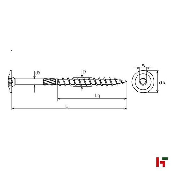 Constructiehout - Houtbouwschroeven met discuskop, Verzinkt staal 260 mm 6,0 mm TX30 - SWG