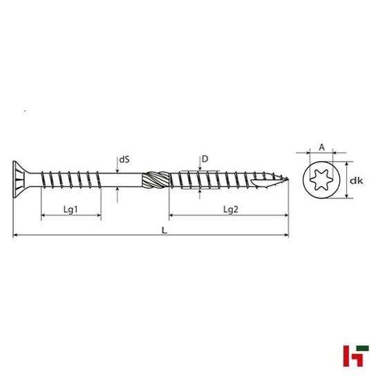 Constructiehout - Houtbouwschroeven met verzonken kop, Verzinkt staal 120 mm 6,0 mm TX30 - SWG