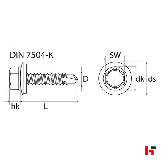 Schroeven - Zeskantboorschroef met dichting (DIN7504-K), Verzinkt staal 38 mm 6,3 mm SW10 - SWG