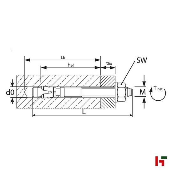 Verankering - Boutanker B, Verzinkt staal 145 mm Medium Box M 10 - SWG