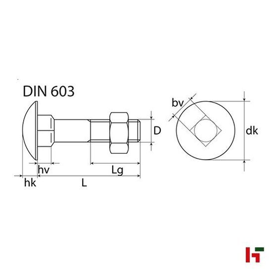 Bouten, moeren & ringen - Slotbout met moer (DIN 603), Verzinkt staal 120 mm Medium Box M 6 SW 10 - SWG