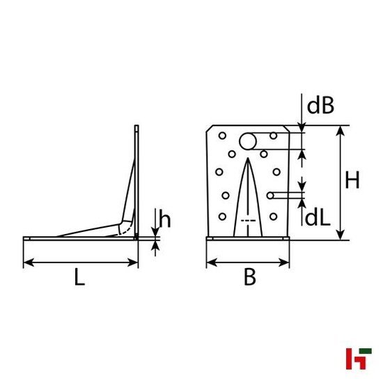 Bouw- & houtverbinders - Hoekverbinder met ril, Inox 90 x 90 x 65 x 2,5 mm - SWG