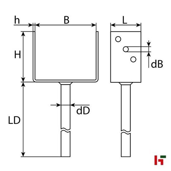 Houten schutting - Paalanker U-vorm, Verzinkt staal 40 cm 90 x 90 mm - SWG