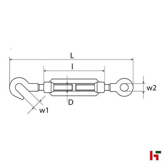 Staalkabels, kettingen en toebehoren - Spanschroef met oog en haak, Inox 8,0 x 110 mm - SWG
