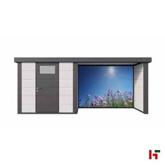 Metalen tuinhuizen - Eleganto Opties 2424E Tuinhuis + Lounge S Wandprint - Telluria