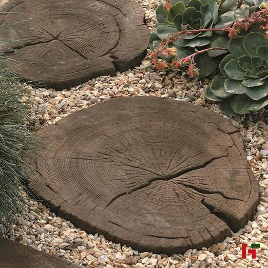 Betontegels - Timberstone, Replica Oude Planken - Gietbeton Coppice Brown Stapsteen 30 - 45 dia x 5 cm - Stoneline