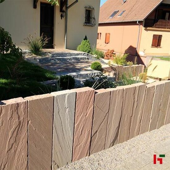 Palissades - Kandla, Natuursteen Palissade - Zandsteen 25 x 8 x 125 cm Gekliefd Natuurruw Mix - Bauma stone