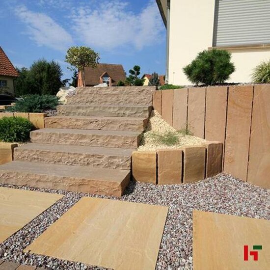 Palissades - Kandla, Natuursteen Palissade - Zandsteen 25 x 8 x 125 cm Gekliefd Natuurruw Mix - Bauma stone