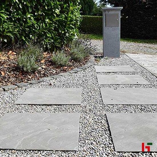 Natuursteentegels - Kandla, Natuursteen Terrastegel - Zandsteen 60 x 60 x 2 cm Gekliefd Natuurruw Grey - Stoneline