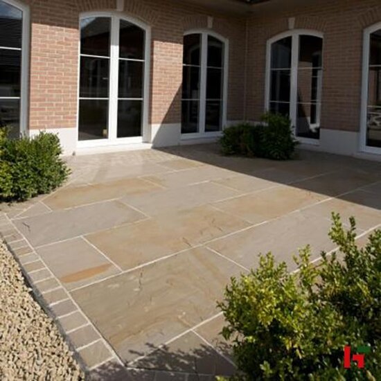 Natuursteentegels - Kandla, Natuursteen Terrastegel - Zandsteen 60 x 60 x 2 cm Gekliefd Natuurruw Mix - Stoneline