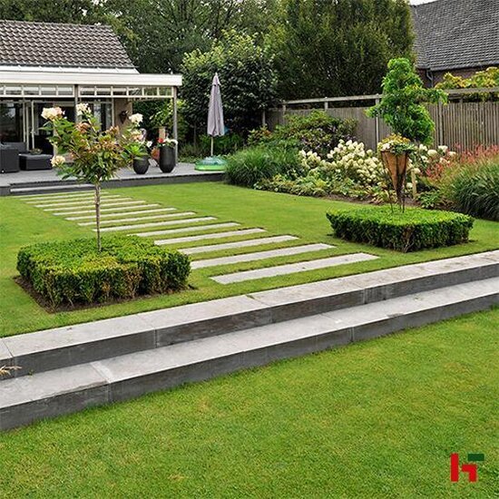 Tuintrappen - China Blue, Trapblok - Blauwsteen Hoekstuk 50 x 35 x 15 cm Verzoet & Anti-slip - Stone Base