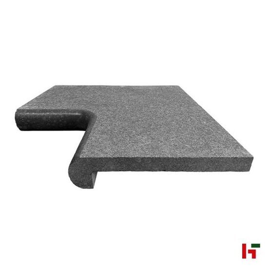 Zwembadboorden & vijverranden - Peperino Dark, Natuursteen Zwembadboord - Graniet Binnenhoek 50 x 50 x 3 / 5 cm Afgerond 180° verzoet G75 - Private label
