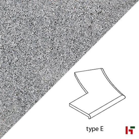 Zwembadboorden & vijverranden - Nature Grey, Natuursteen Zwembadboord - Graniet Hoekradius Links - 53 x 50 x 3 / 5 cm Afgerond 180° verzoet Gevlamd - Private label