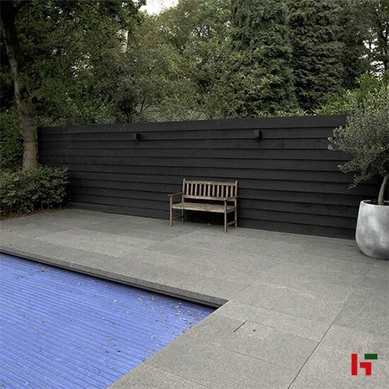 Zwembadboorden & vijverranden - Orient Black, Natuursteen Zwembadboord - Basalt Buitenhoek 50 x 50 x 3 / 5 cm Recht verzoet Gevlamd - Private label
