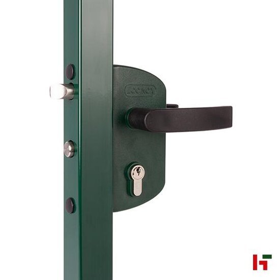 Draadafsluiting - Slot voor gelakte poort Groen (RAL 6005) Dubbele poort - Private label
