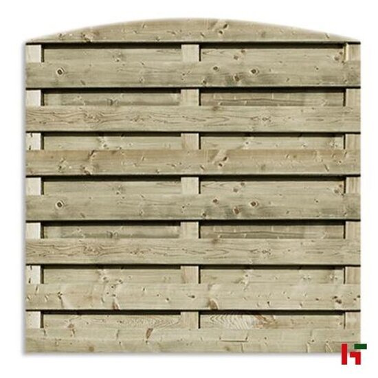 Houten schutting - Grenen Tuinscherm 186 cm 180 cm Model 8 - 18 planken Horizontaal met boog Groen Geïmpregneerd - Private label