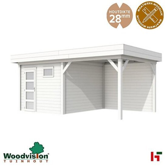 Houten tuinhuizen - Topvision Tuinhuis "Tapuit" 300x300cm Tuinhuis + Lounge 3 m Wit - Woodvision