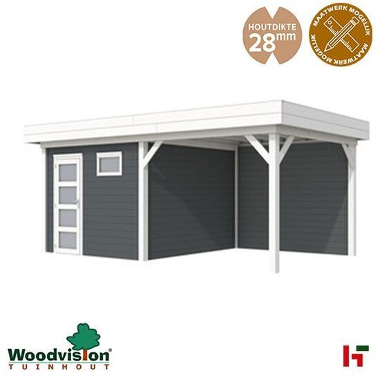 Houten tuinhuizen - Topvision Tuinhuis "Tapuit" 300x300cm Tuinhuis + Lounge 3 m Wit - Antraciet - Woodvision