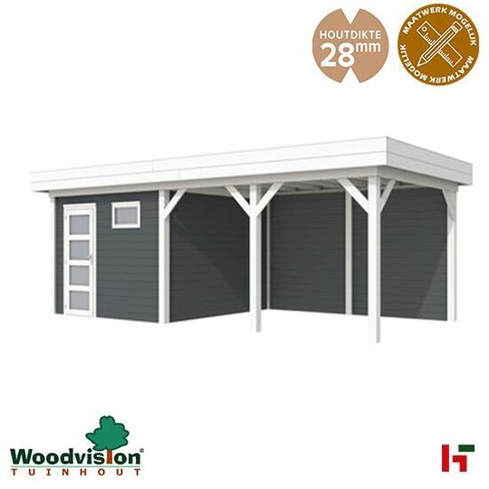 Houten tuinhuizen - Topvision Tuinhuis "Tapuit" 300x300cm Tuinhuis + Lounge 4 m Wit - Antraciet - Woodvision