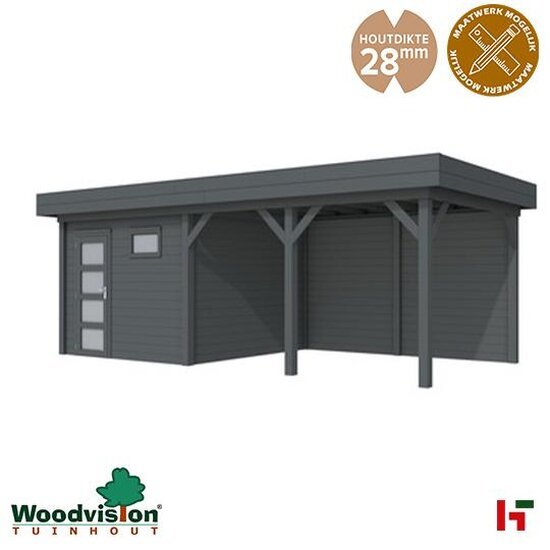 Houten tuinhuizen - Topvision Tuinhuis "Tapuit" 300x300cm Tuinhuis + Lounge 4 m Antraciet - Woodvision