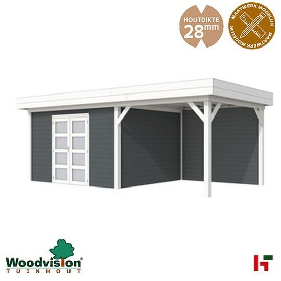 Houten tuinhuizen - Topvision Tuinhuis "Parelhoen" 400x300cm Tuinhuis + Lounge 3 m Wit - Antraciet - Woodvision