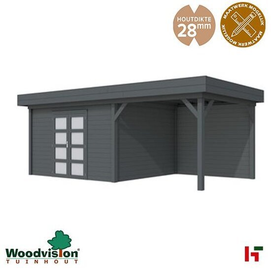 Houten tuinhuizen - Topvision Tuinhuis "Parelhoen" 400x300cm Tuinhuis + Lounge 3 m Antraciet - Woodvision